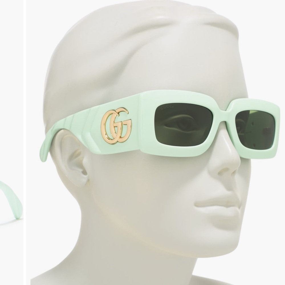 Gucci Mint Green Rectangular Sunglasses With Gold… - image 1
